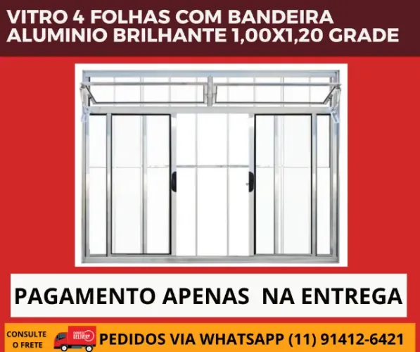 vitro com bandeira 4 folhas em aluminio  grade 1,00x1,20