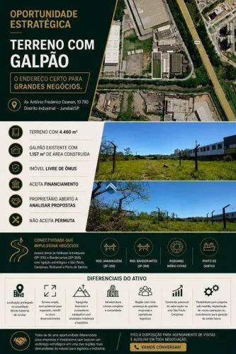 Terreno + Galpão à venda, 4460 m² por R$ 4.000.000 - Distrito Industrial - Jundiaí/SP
