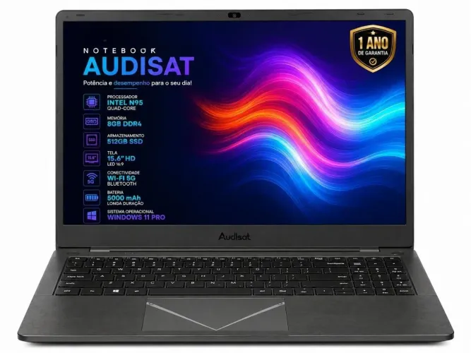 Notebook Audisat X99 Intel N95 8GB 512GB SSD 15,6" windows 11/ Novo c nota, garantia 1 ano