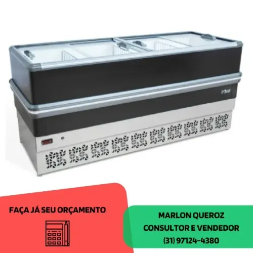 Ilha De Congelados 2M Preta Vidro Reto Polar