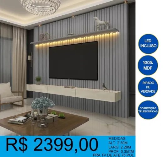 Painel ripado + Led incluso - entrega grátis em até 48 horas!!