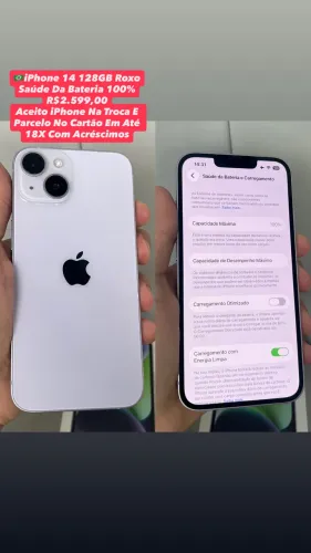 iPhone 14 128GB Roxo - Saúde Da Bateria 100% (Usado)