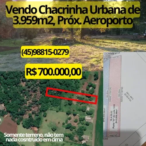 VENDO Chácara 3.959m2, próx. Av. Avenida das Cataratas, Aeroporto, Museu de Cera em Foz 