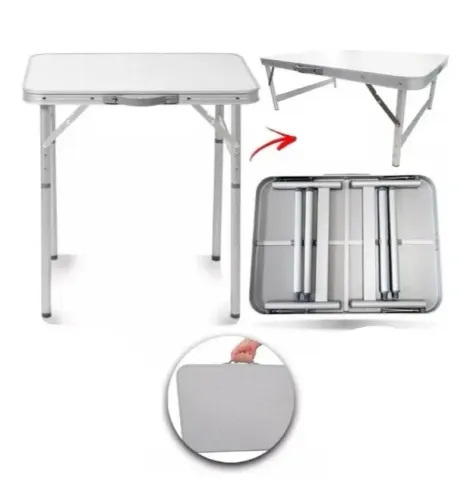Mesa Dobrável Portatil Altura Ajustável Vira Maleta Camping Praia 90x60cm