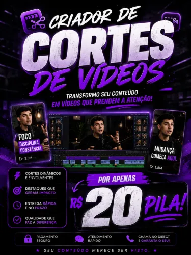 Editor de Cortes Profissionais para Reels, Shorts e TikTok por R$20