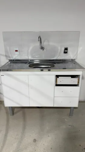 Gabinete de cozinha com Pia Inox 120cm A.J.Rorato branca