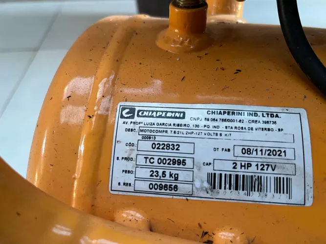 Motocompressor Chiaperini 7,6/21L 2HP Lubrificado 127V
