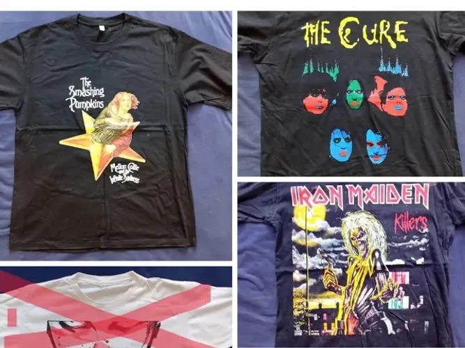Camisetas de banda de Rock (Iron Maiden, Smashing Pumpkins, The Cure)
