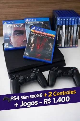 ? PS4 Slim 500GB + 2 Controles + Vários Jogos - R$ 1.400