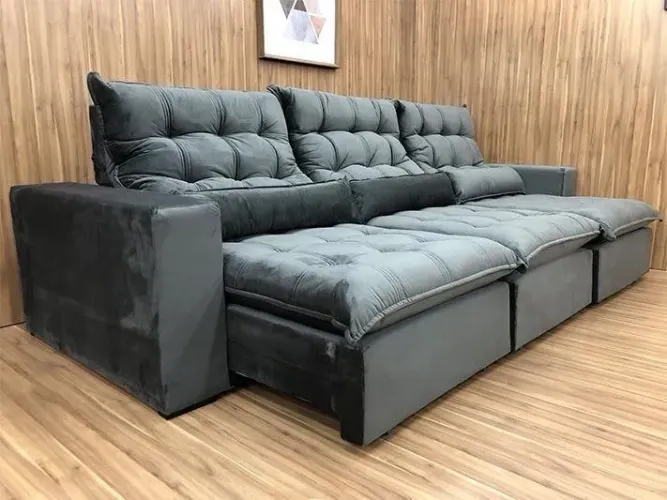 Sofá retrátil e reclinável 3.0m top de linha em suede