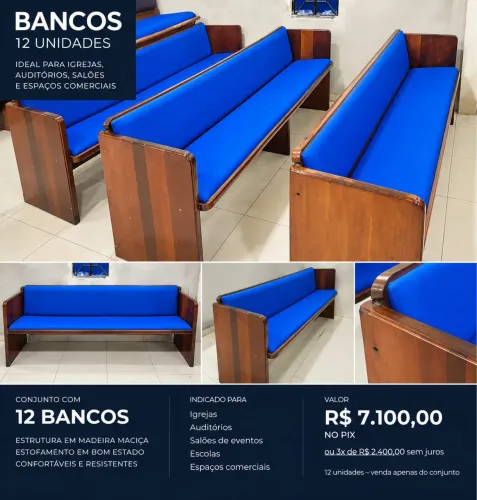 VENDE-SE CONJUNTO COM 12 BANCOS PARA IGREJA 