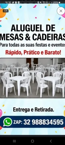 Aluguel de mesas. Cadeiras e toalhas para festas e eventos em geral....