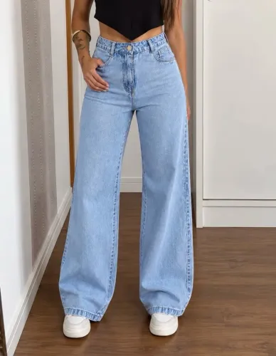 Calça wide leg jeans elegante