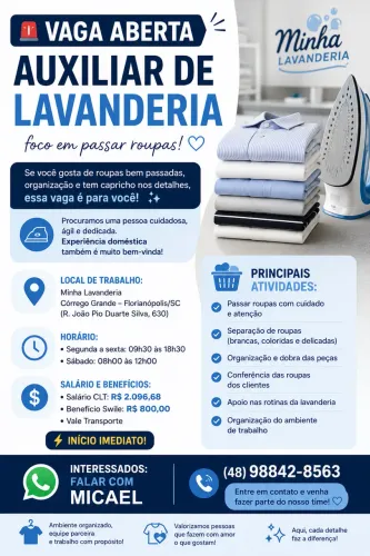 Auxiliar de Lavanderia | Foco em passar roupas