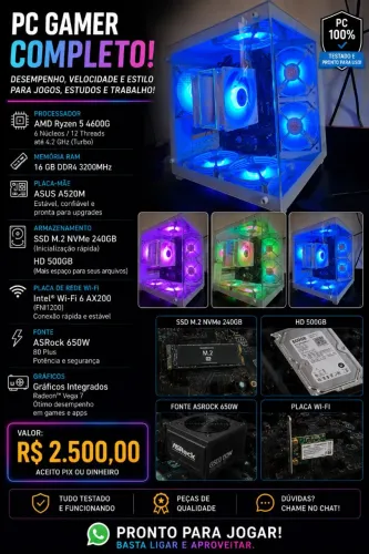 Vendo PC gamer AMD Ryzen 5 4600G (6 núcleos / 12 threads