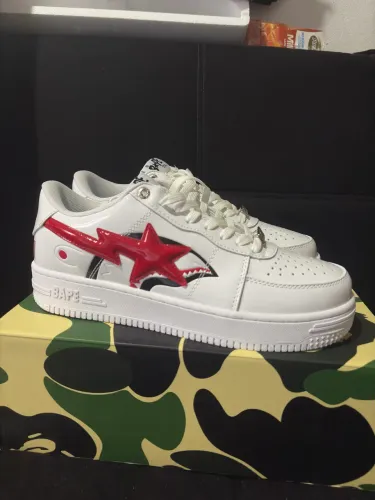 Tênis Bapesta Low Shark White/Red