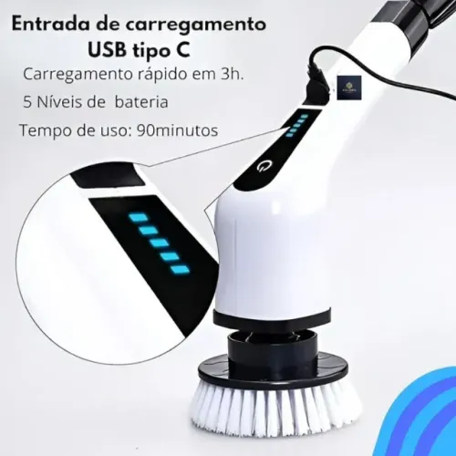 Esfregão Elétrico 9 em 1 Recarregável 360° Multiuso para Vidro, Piso, Parede Todos os Ambi