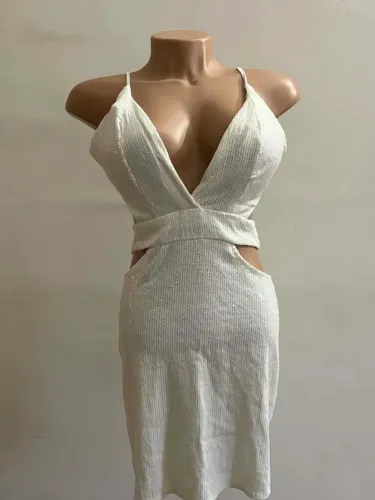 Vestido de paetês branco - Tam. P