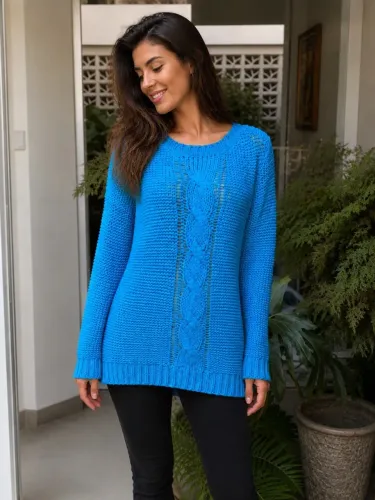 Suéter tricô azul Turqusa tam M