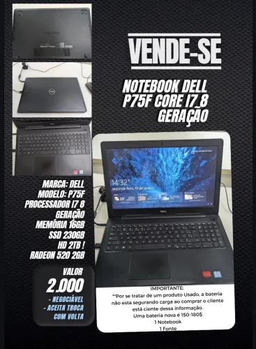Notebook Dell P75f Core i7 8 Geração*preço negociável