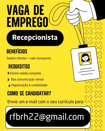 VAGA DE RECEPCIONISTA 