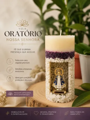 Vela Oratório Premium Nossa Senhora - Artesanal em Resina | Aroma Lavanda