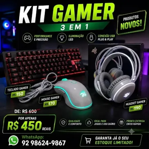 Kit Gamer : Teclado , mouse e headset