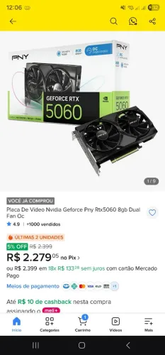 RTX 5060 PNY 8GB(MUITO NOVA)