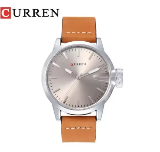 Relógio de Pulso Grande Redondo Social Casual Curren Caixa Bonita Pulseira Couro PU
