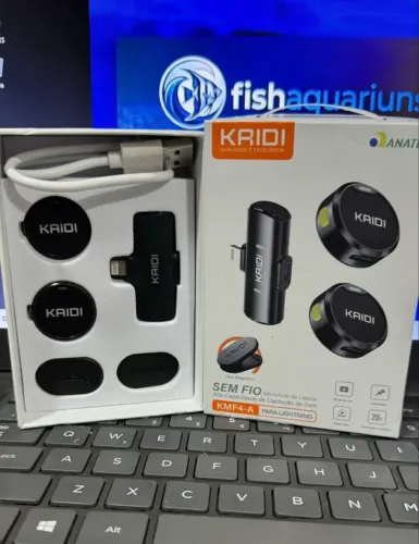 Microfone de Lapela Sem Fio Kaidi KMF4-A (Para iPhone / Lightning) - Novo na Caixa