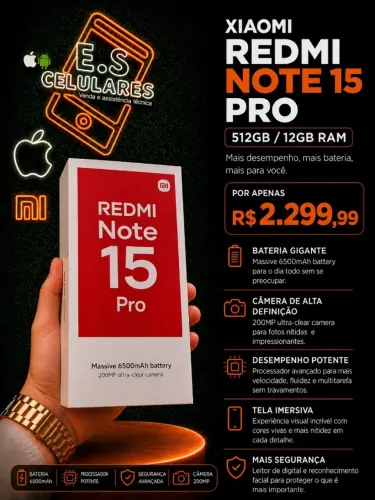 XIAOMI REDMI NOTE 15 PRO 4G 512GB/12GB RAM - NOVO COM GARANTIA