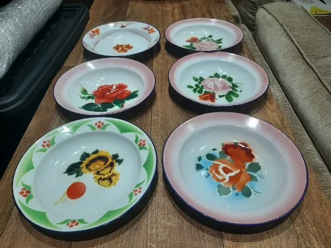 Lote 6 Pratos Esmaltados Ágata Chinesa Vintage 22cm - Coleção - Peças sem uso . Impecável!