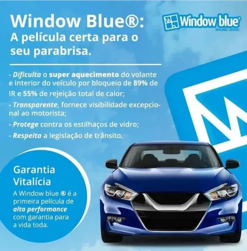 Película Window Blue para para brisa Automotiva - Carros 