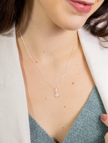 Colar de Prata 925 Ponto de Luz Gota Branca Delicada