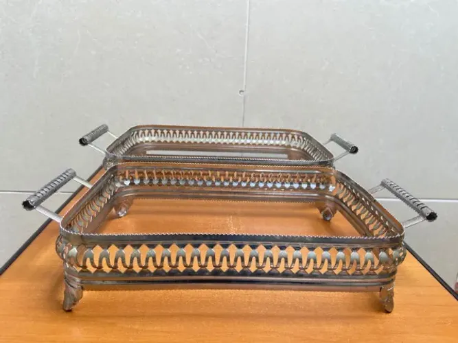 Suporte de Travessa Antigo de Metal Prateado DV00118