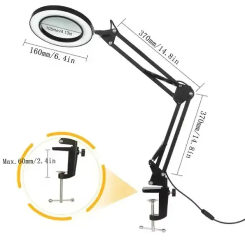 Lupa Luminária Articulável com 10X e LED - NOVO
