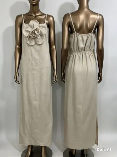 Vestido de linho com flor 3D - MDarci Modas