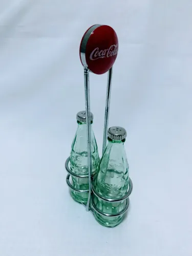 Suporte com saleiro e pimenteiro- coca cola -original