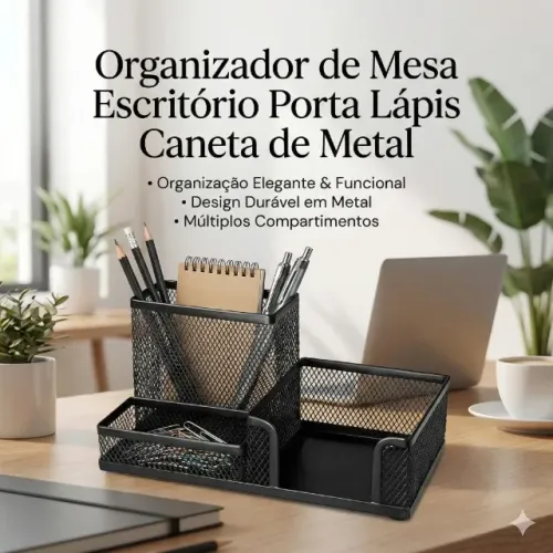 Organizador de Mesa Escritório Porta Lápis Caneta de Metal