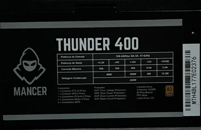 Fonte Thunder 400w BRONZE 80 PLUS 