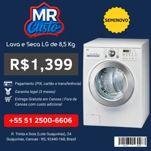 Lava e Seca LG 8.5kg Seminova | Revisada, com Garantia e Frete Grátis | MR Custo