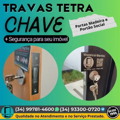 Travas Tetra Chave em Portas de Madeira, Ferro e Portão Social.