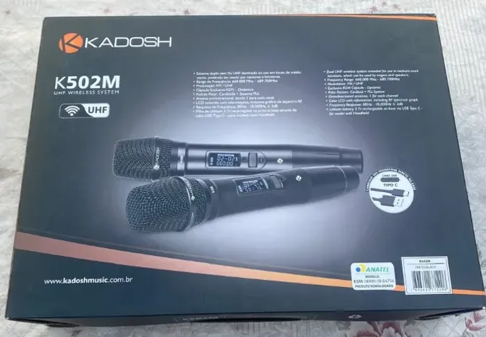 Microfone Sem Fio Duplo Kadosh K-502m Uhf Dinâmico Cardioide