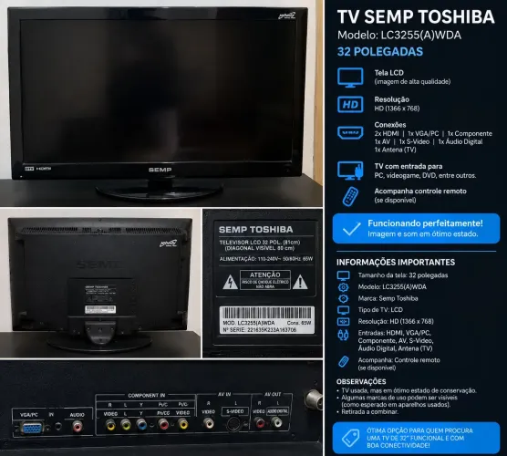 ? TV SEMP TOSHIBA 32? LCD | FUNCIONANDO PERFEITAMENTE | HDMI
