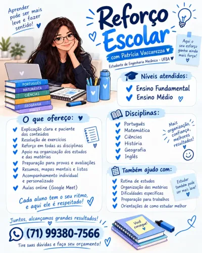 Reforço Escolar | Aulas Particulares com Pesquisadora da UFBA ?