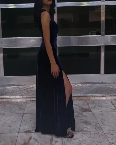 Vestido Longo de Festa / Formatura Azul com Fenda - T. M (38)