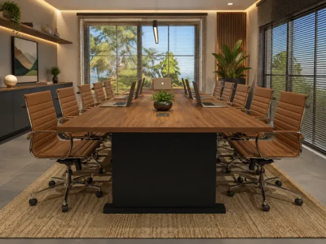 Mesa de Reunião Simply White. Com caixas de Tomadas. L360cm x P90cm x A74cm