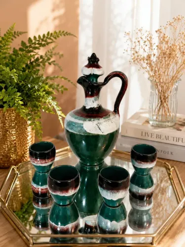 Conjunto Vintage Artesanal em Cerâmica Esmaltada, Lindo, Impecável