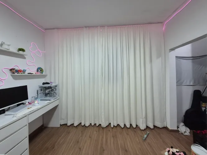 Cortina de Trilho Suíço, Office White, Linho Gaze com Forro de Microfibra 7,00x2,70
