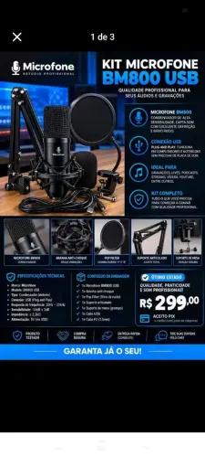 Microfone gamer BM800 USB profissional..